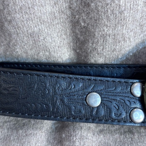 BC BELT Sz XL Black Belt Ornate Beaded Buckle 3” x 4” Tooled Part 47” x 1.25” - Picture 3 of 7